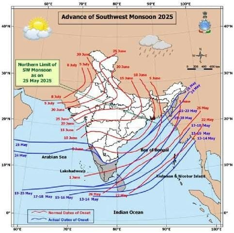 Monsoon advancement in India 2025